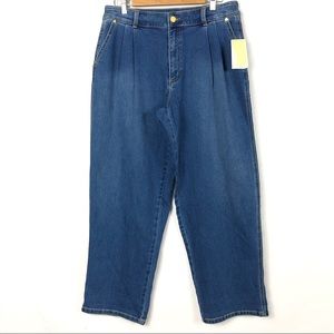 Michael Kors Cali Pleated Front Wide Leg Blue Jeans Size 10